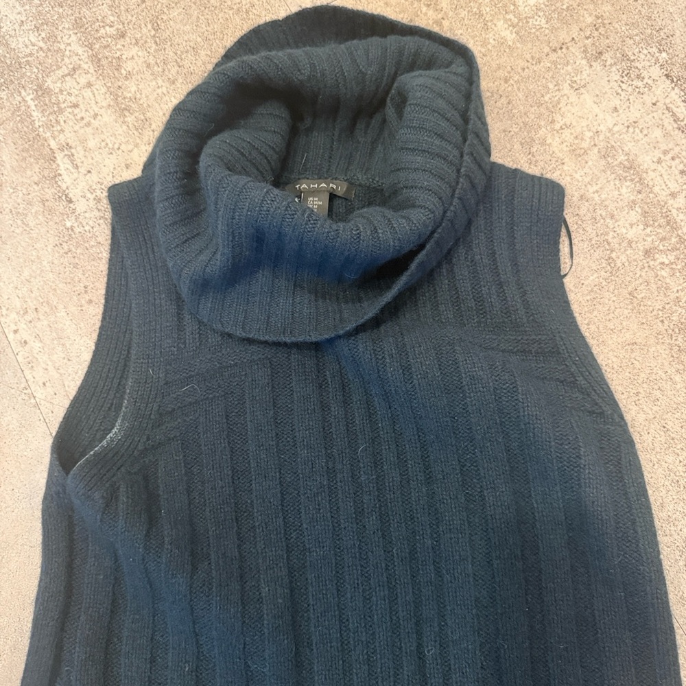 Tahari Sweaterdress / Tunic Dark Blue Green Sleeveless Cowl Neck